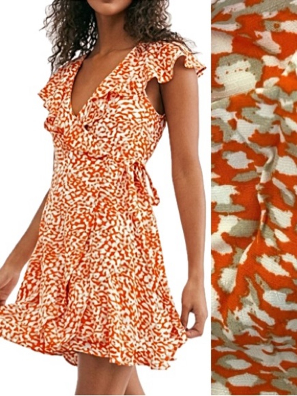 Free People French Quarter Wrap Mini Dress Size XS Sleeveless Ruffle Spot Print